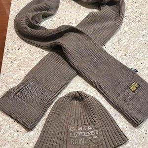G-Star Raw Mens Originals Scarf and Sweater Hat / Beanie Set - Olive Green